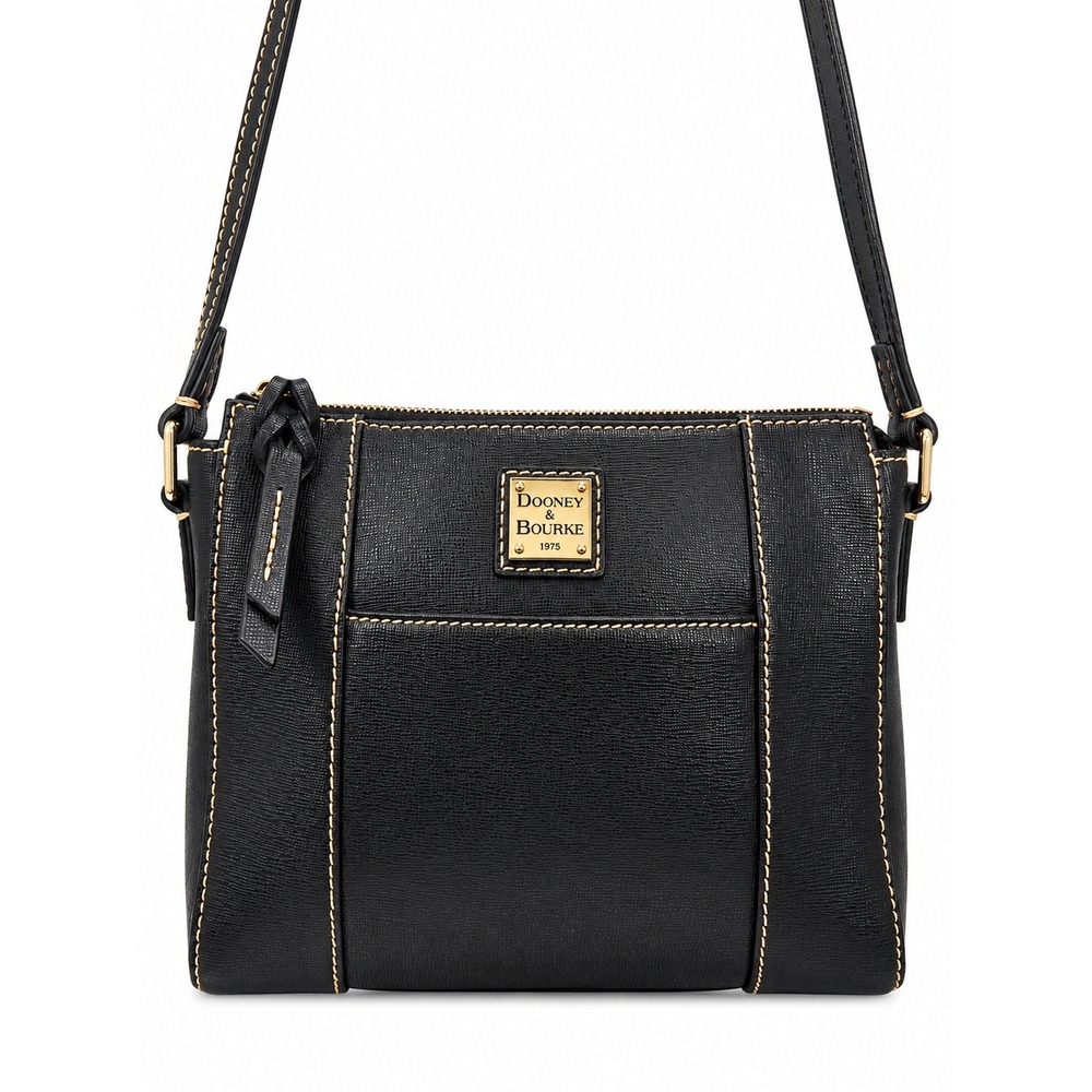Dooney & Bourke Black Saffiano Leather Crossbody Bag Gold Tone Logo Bag